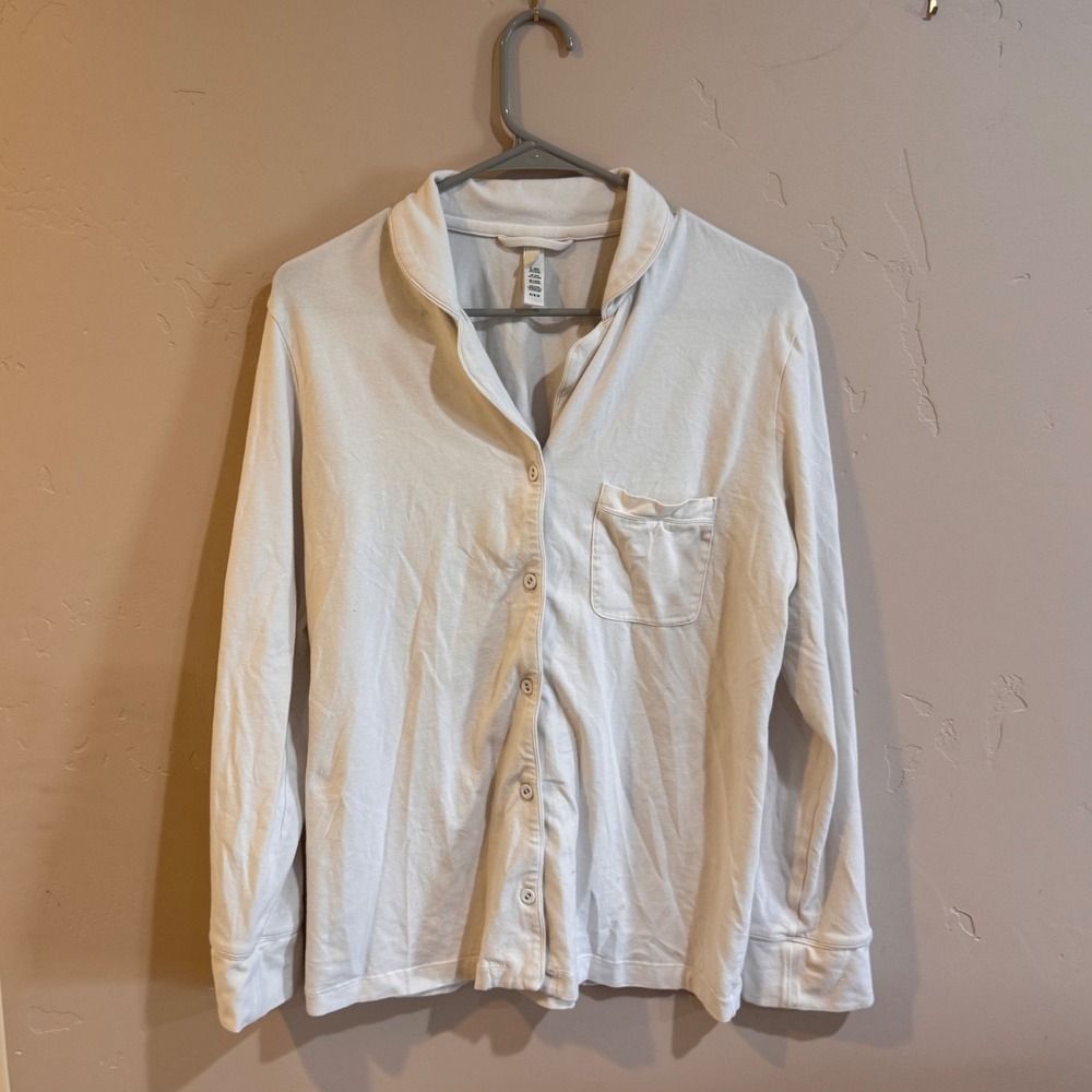 Skims Sleep Button Down Long Sleeve Top Bone White Modal Lounge Shirt Medium